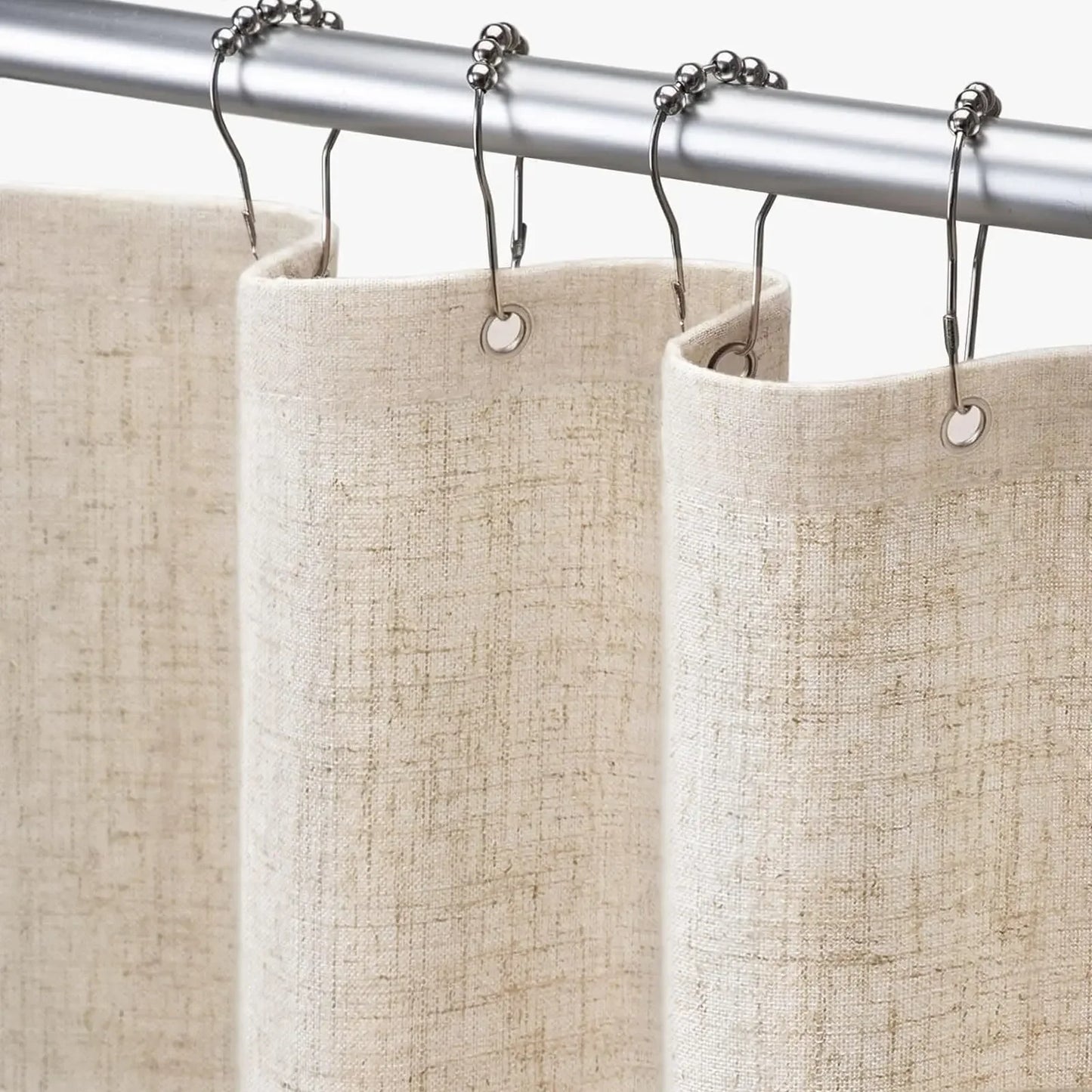 Linen Shower Curtain Beige Boho Farmhouse Shower Curtains for Bathroom Natural Cloth Cotton Fabric Liner Cream