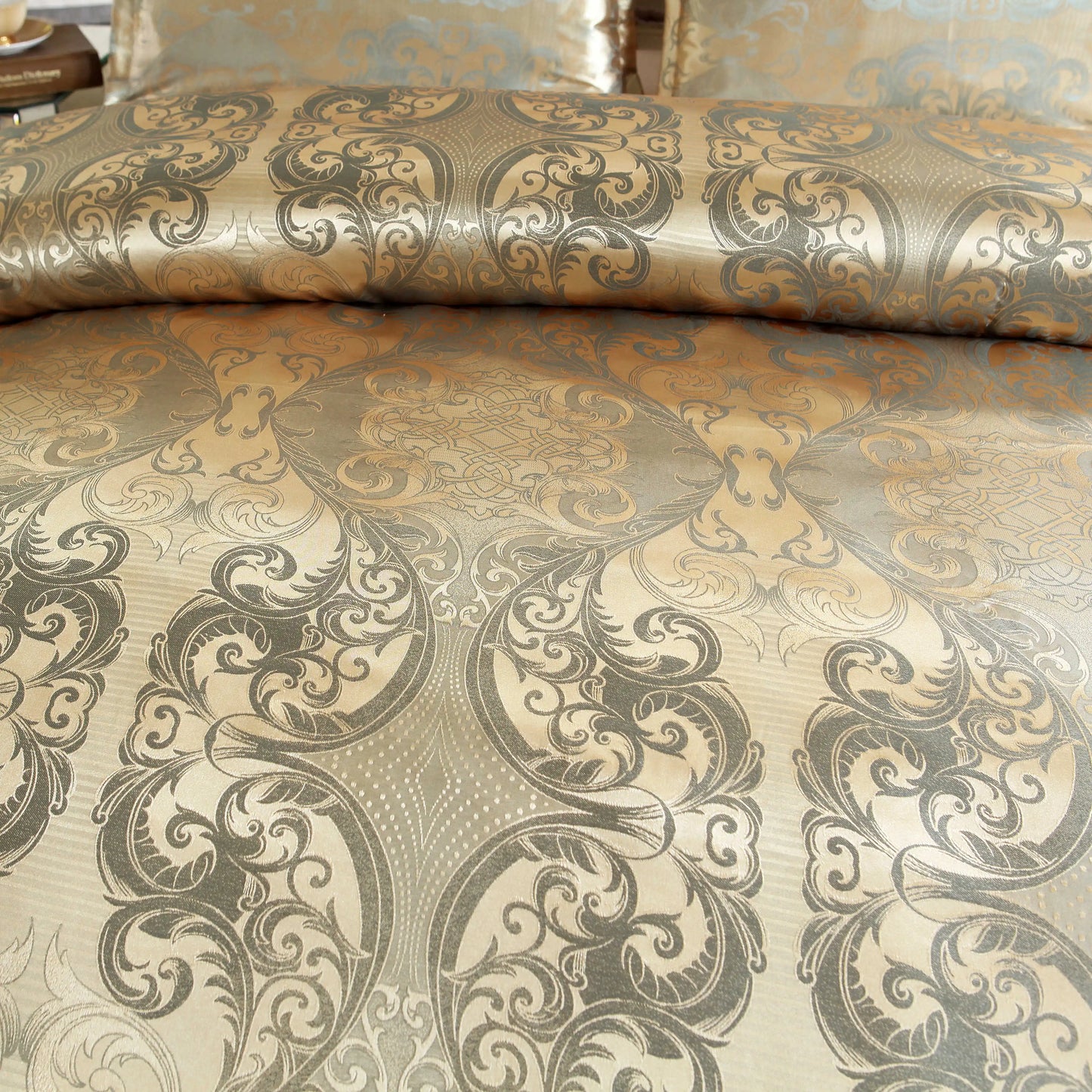 Satin Duvet Cover Size, Floral Jacquard Satin Duvet Cover Set 3 Piece Luxury Silk Like Bedding Comforter Cover Set