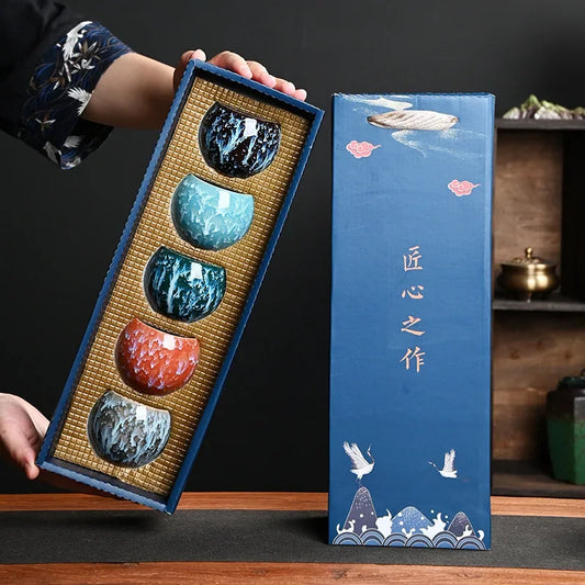 Confezione regalo e confezione regalo Cinque elementi Forno Cambiamento Porcellana Tazza da tè in ceramica Tazze in porcellana Kung Fu Set Tazza da caffè in ceramica Tazza da tavola