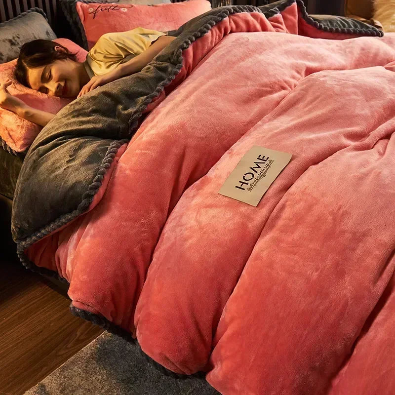 Winter Plush Couple Bed Duvet Cover Bedspreads For Single Double Queen King Bed Velvect Warm Soft Nordic Couple Bed Quilt Cover