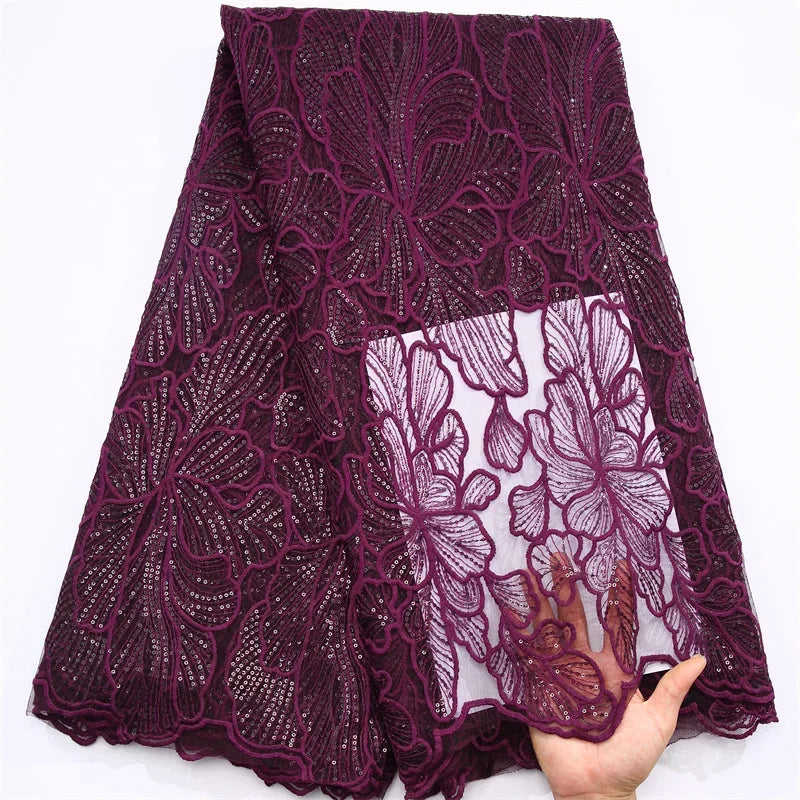 African Milk Silk Mesh Lace with Sequins 2025 French Net Lace Fabric Sewing Embroidered Lace Tulle Nigerian Women Wedding Dress