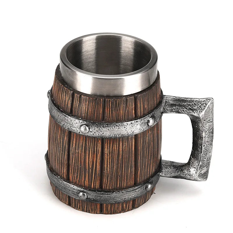 Hot-selling Wooden Barrel Beer mug , Large-capacity Coffee mug Water bottle ,Tazas de café with stainless steel