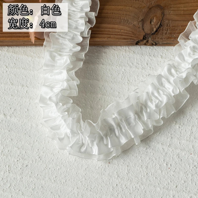 2meters High Quality 2024 Pleated Lace Ribbon Trimming For Party Dress Decorative Clothing Diy Crafts Supplies Needlework Fabric