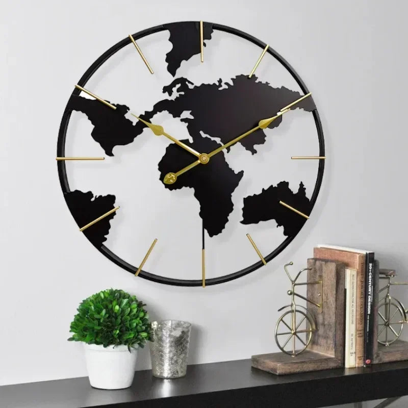 World Map Wall Clock, Minimalist modern design and global perspective, for Corporate Office Meeting Room Hotel Restaurant School