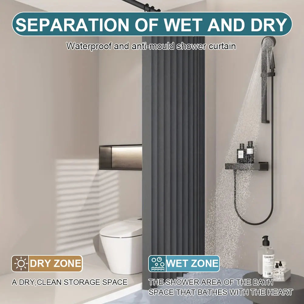 Foldable Magnetic Shower Curtain Waterproof Bath Curtain with 14 Hooks Bathroom Curtain Modern for Bathroom