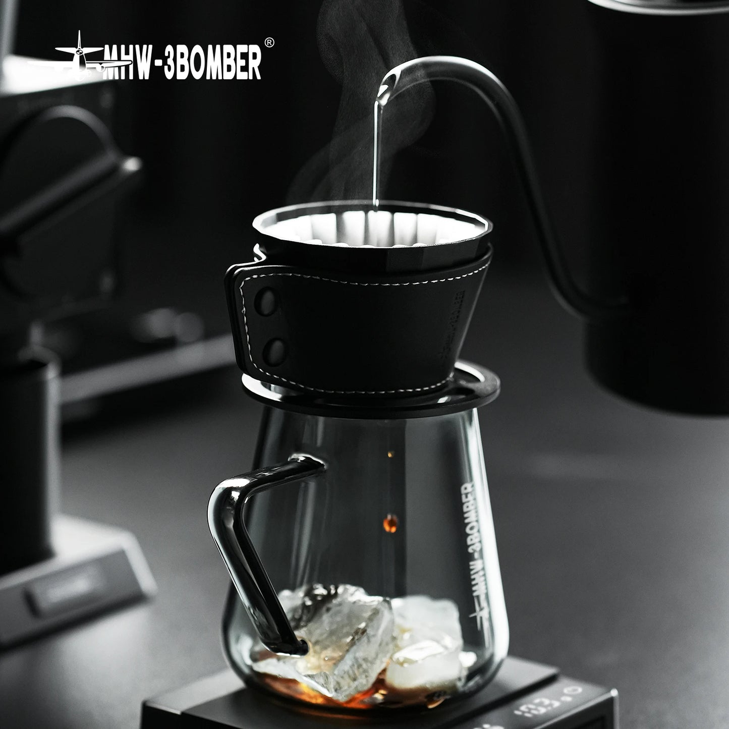 MHW-3BOMBER Meteorite Dripper Aluminum Pour Over Coffee Maker Coffee Dripper For 1-2 Cups Leather Cover Fit Cake Filter Paper