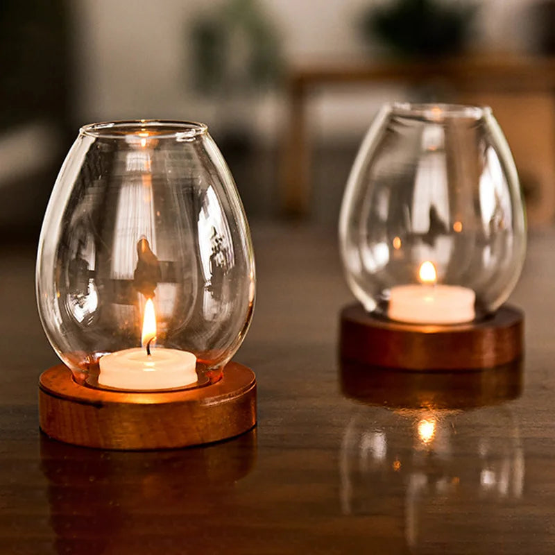 Transparent Glass Candle Holder Candlestick Retro Round Hollow Windproof Candle Holders Wedding Party Dining Table Decorations