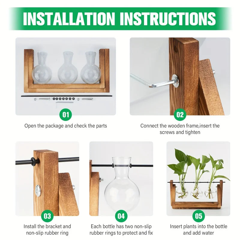 Plant Glass Container with Wooden Stand, 3 Glass Bulb Planters, Plant Nurturing Station, Gifts for Plant Lovers, Home Decor Vase