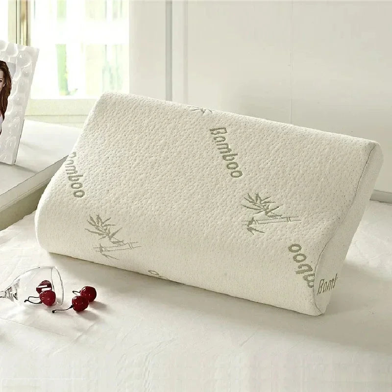 Almohada de memoria con protección del cuello de rebote lento, almohada de protección del cuello de algodón espacial, almohada central ondulada, almohada cervical de fibra de bambú