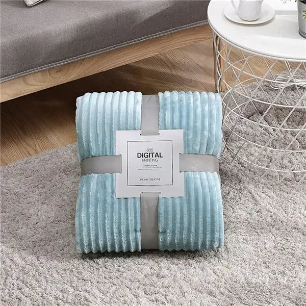 Gestreifte Flanelldecken für Betten, einfarbig, rosa, blau, weich, warm, Nerz-Überwurf, Sofabezug, Tagesdecke, Strand, Flugzeug, Reisedecken