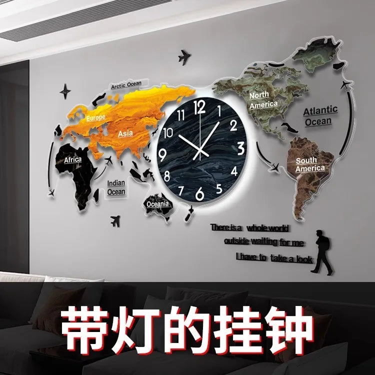 World map creative wall clock living room light luxury high sense 2024 new Internet celebrity simple modern acrylic clock