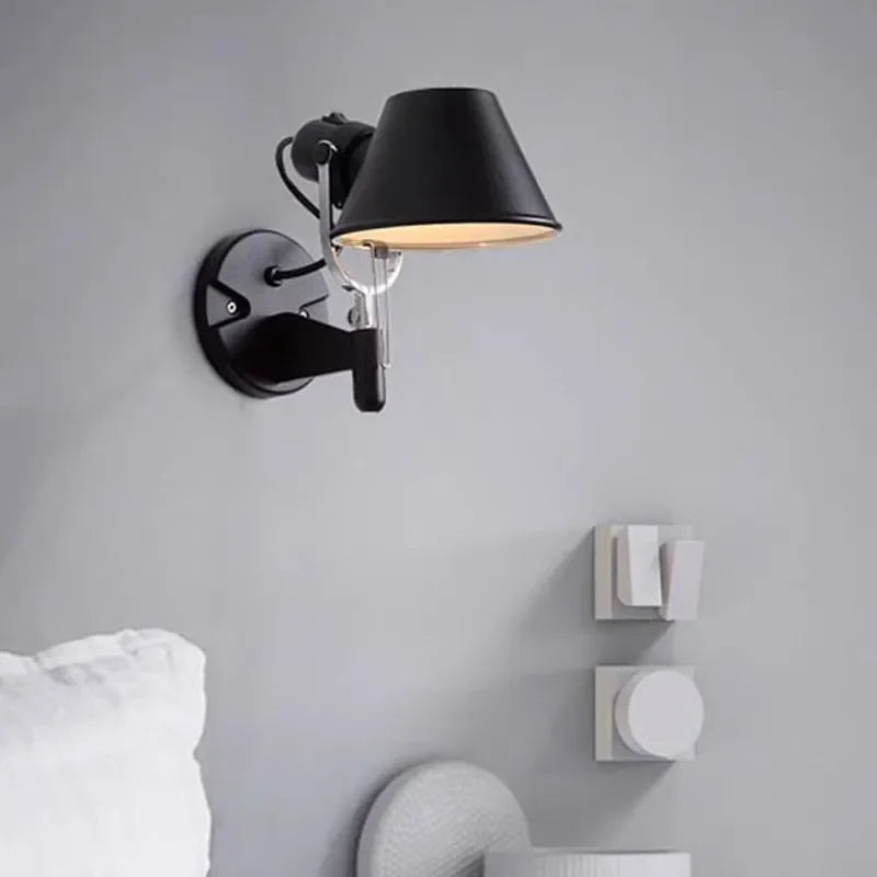 Italian Long Arm LED Wall Lamp Silver Black Metal Bedroom Study Reading Lights E27 Switch Rotatable Adjustable Lighting Decor