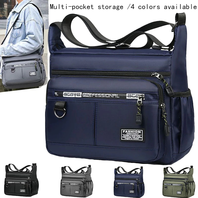 Men's Waterproof Crossbody Bag - Large Nylon/Oxford Shoulder Bag for Travel & Work (Casual Anti-Theft Sling Pack)