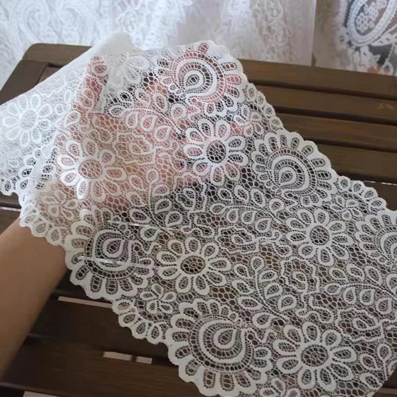 2 Zvijezde Bijela crna elastična cvjetna čipkasta tkanina DIY zanat za šivanje pribor za ukrašavanje širine 22 cm