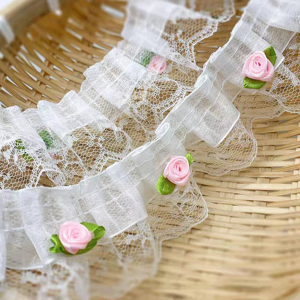 1 Yard Pink Bow Embroidery Lace Fabric Trim DIY Clothing Decoration Accessory 5CM Wide