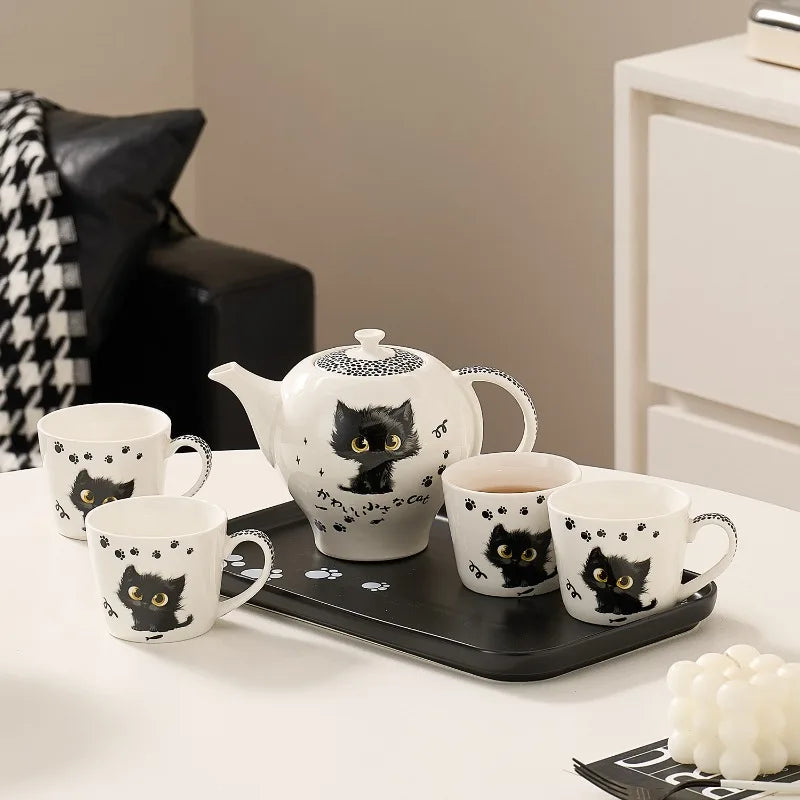 Cute and Cute Black Cat Ceramic Tea Set High Beauty Afternoon Tea Pot