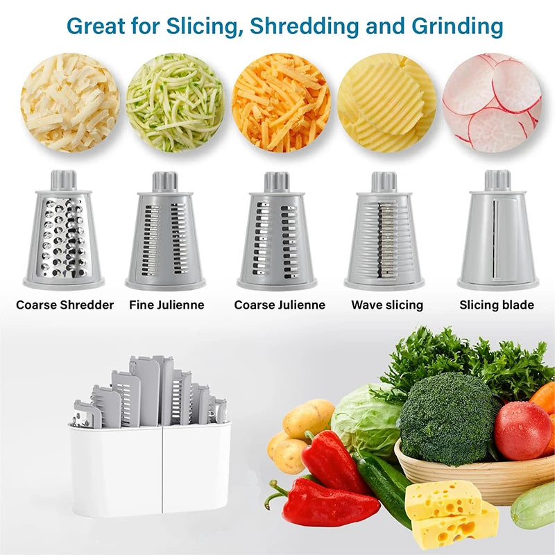 LMETJMA 5 in 1 Roterende Kaasrasp Shredder Keuken Mandoline Groente Julienne Snijmachine Wafelsnijder Moer Chopper JT247