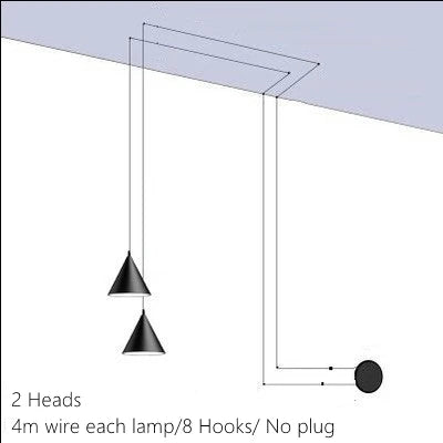 Modern Black Metal Long Wire Cone Shape Pendant Lamp Kitchen Island LED Vintage Hanging Lamp Bedside Suspension Lighting