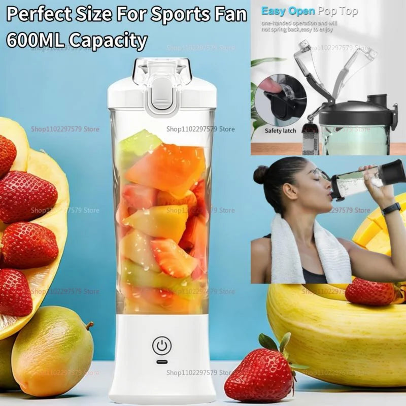 600ml Portable Electric Fruit Juicer Mixer machine USB Rechargeable Mini Fruit Juice Blender with 6 Blades Compact Juice Cup