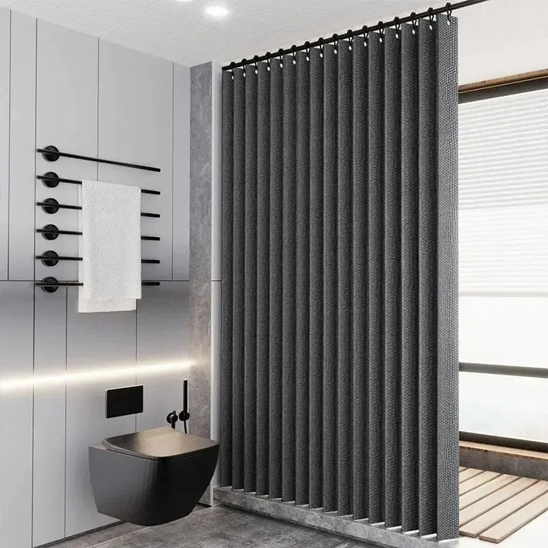Waterproof Thick Linen Folding Curtain Mold-proof Solid Color Shower Curtain Suitable for Shower Curtains in Bathrooms