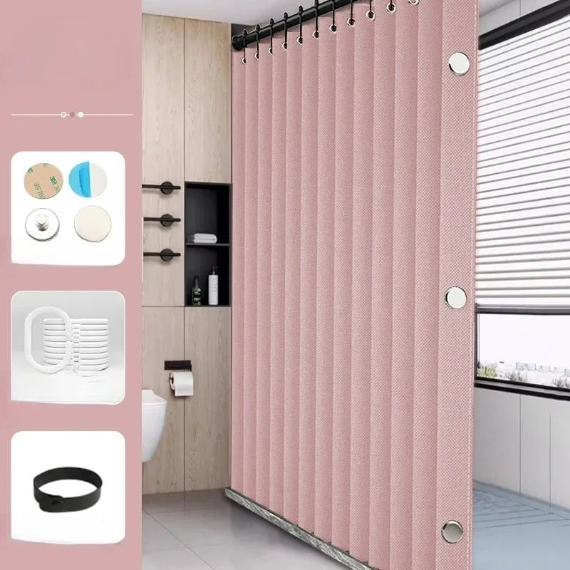 Waterproof Thick Linen Folding Curtain Mold-proof Solid Color Shower Curtain Suitable for Shower Curtains in Bathrooms