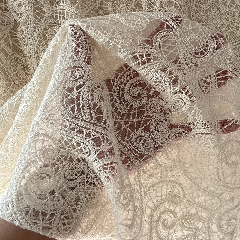 Cotton Floral Embroidered Lace Mesh Fabric Lace Dress Wedding Dress Decorative Sewing Fabric