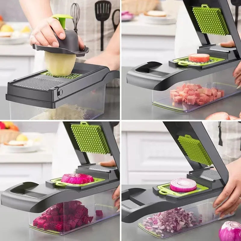 16pcs Multifunctional Vegetable Slicer Cutter Food Grade Shredder with Basket Fruit Mincer Onion Potato Chopper Carrot Grater