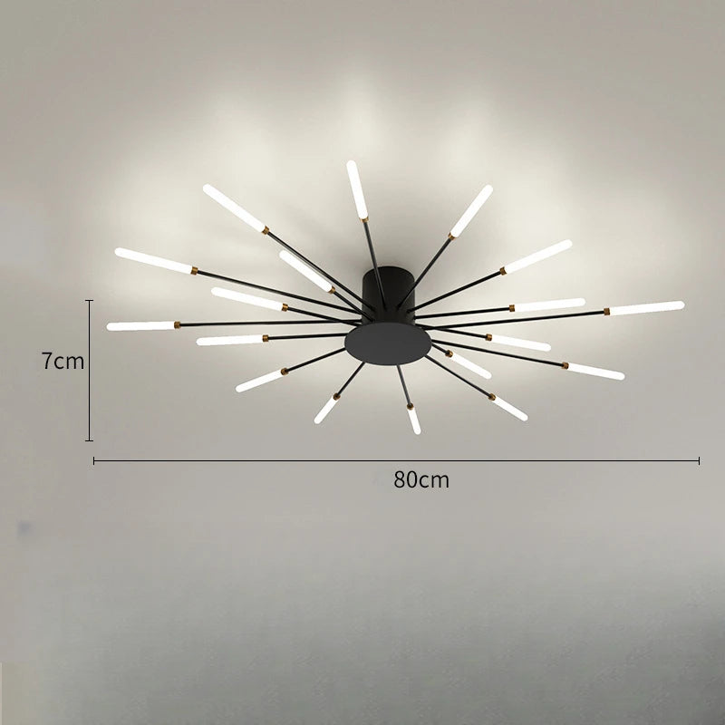 Modern Vortex Firework LED Ceiling Light for Living Room & Bedroom, Dimmable, Energy-Saving, 15-30㎡, Black/Gold