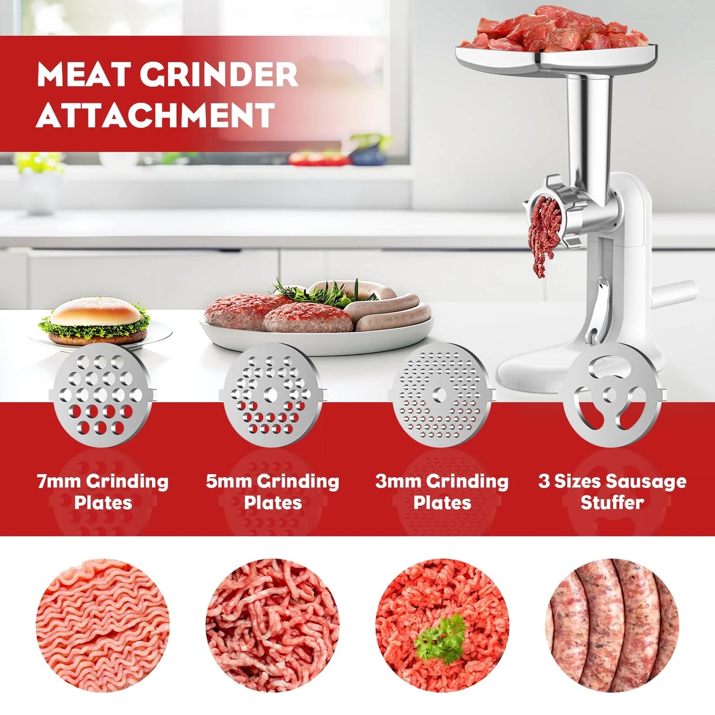 GVODE Manual Meat Grinder & Rotary Cheese Grater with Handle  with 3 Interchangeable Blades Sausage Maker with 4 Grinding Plates