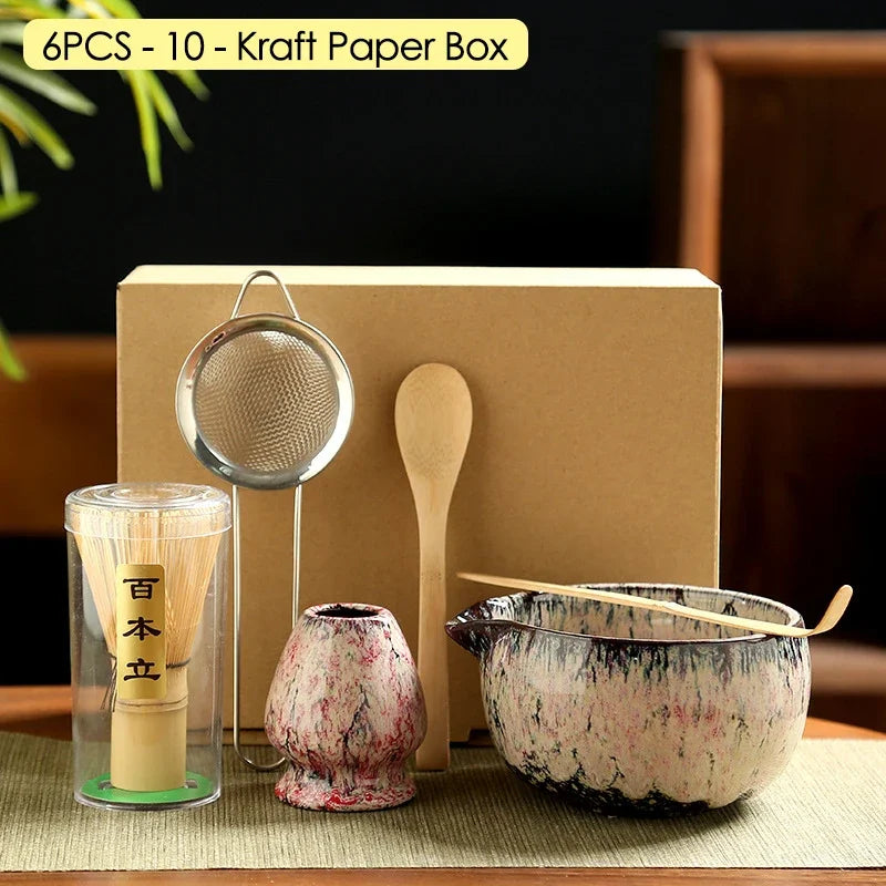 4PCS/6PCS Japanese Ceramic Matcha Teaset Safe Bamboo Brush Teaspoon Whisk Holder for Matcha Lover DIY Tea-Making Tools