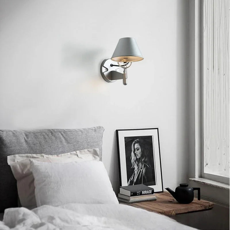Italian Long Arm LED Wall Lamp Silver Black Metal Bedroom Study Reading Lights E27 Switch Rotatable Adjustable Lighting Decor