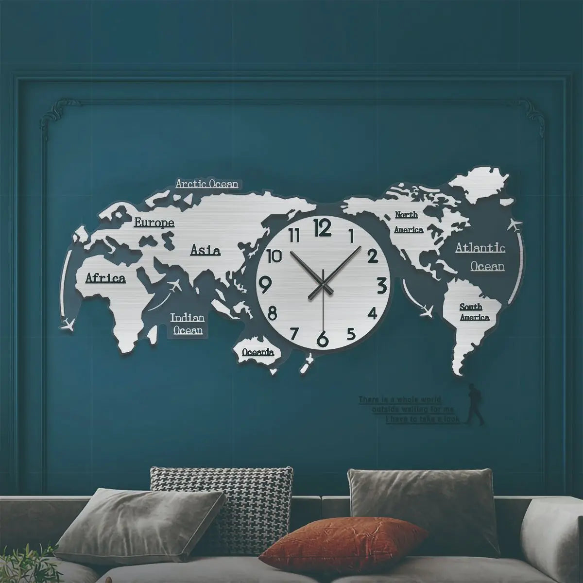 Creative wall clock mirror world map Internet celebrity decoration living room home fashion European silent hanging