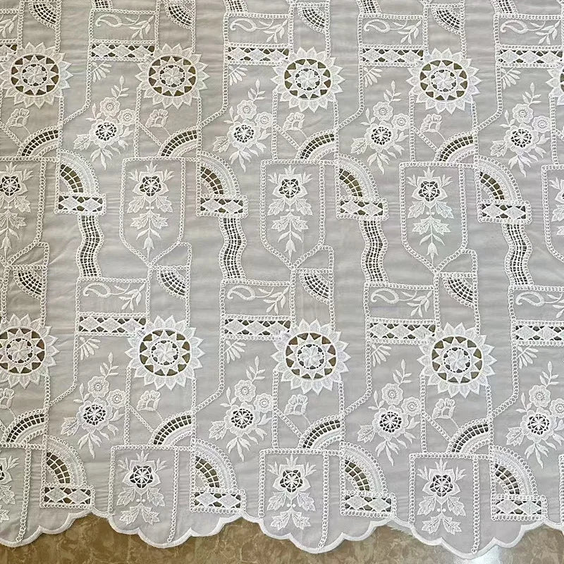 Laser embroidery fabric,lace hollow cotton thread embroidered chiffon fabric,for DIY Clothing,bridal wedding dress,home decor