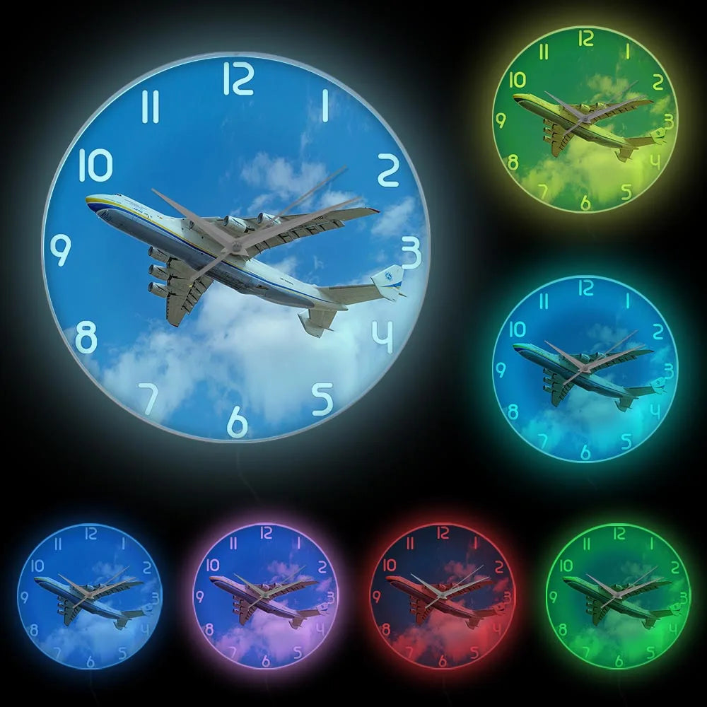 World Largest Plane Antonov An-225 Mriya Wall Clock Ukraine Strategic Airlift Cargo Aircraft Modern Design Silent Printed Clock