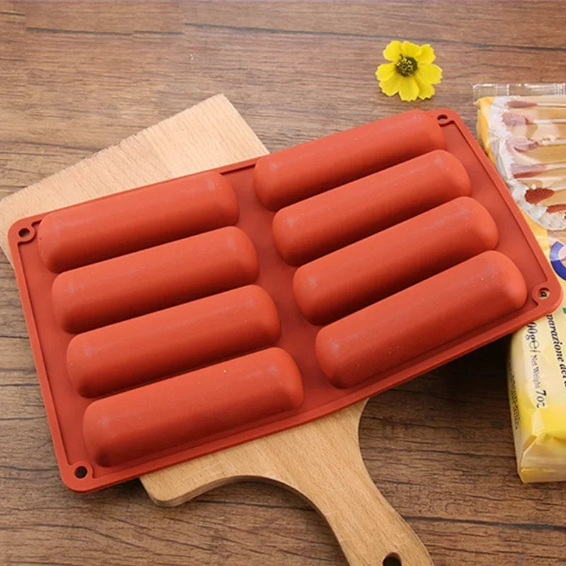 8 Cavity Silicone Cake Mold 3D Long Strip Silione Molds Mousse Cake Silicone Baking Molds French Dessert Chocolate Mold Bakeware