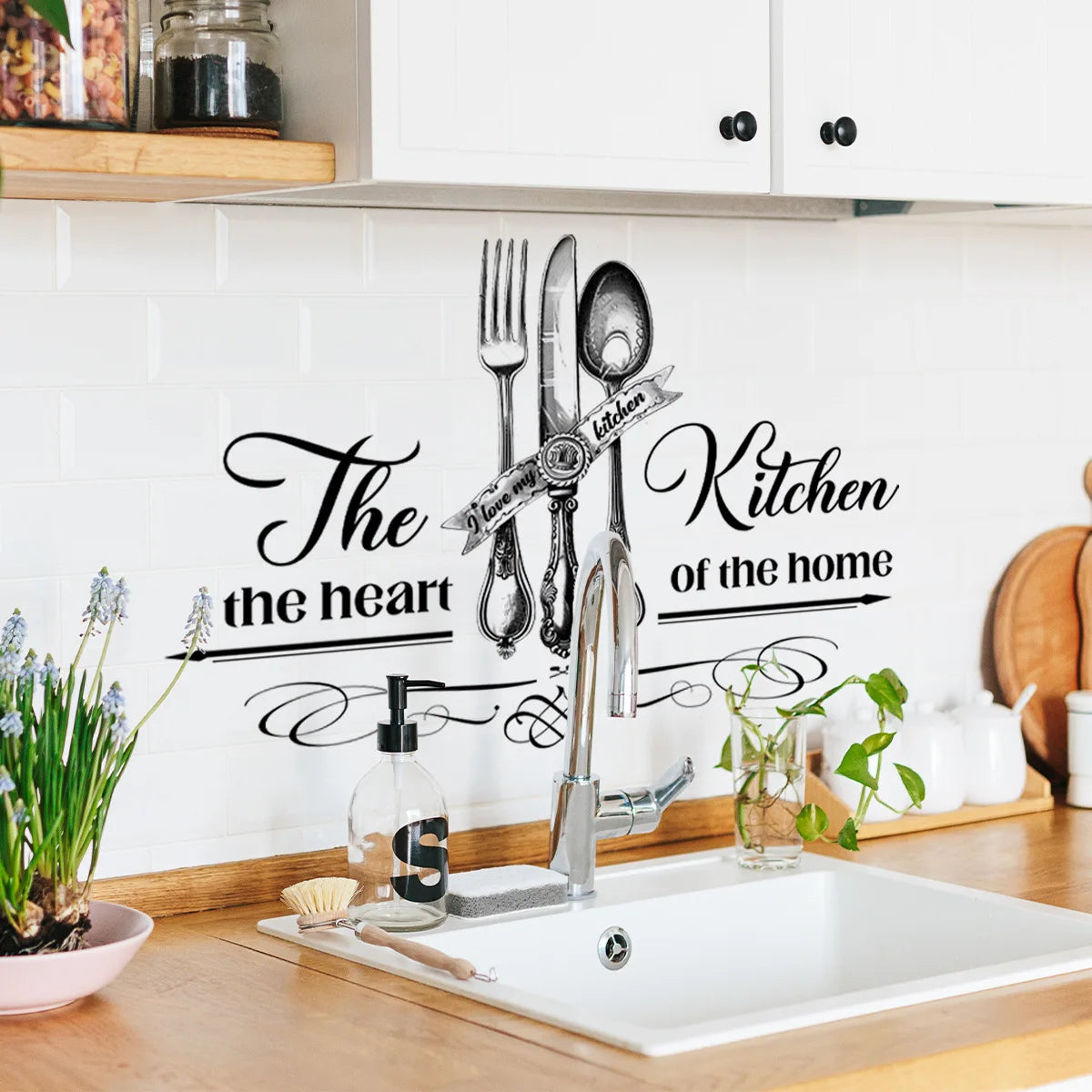 Kitchen Tools Knife and Fork Pattern Wall Sticker for Lovely Home Kitchen Dining Room Background Wall Decoration Self-Adhesive