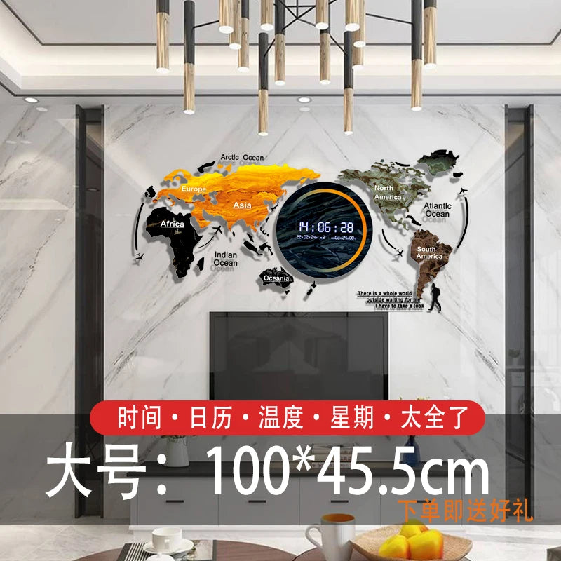 World map creative wall clock living room light luxury high sense 2024 new Internet celebrity simple modern acrylic clock