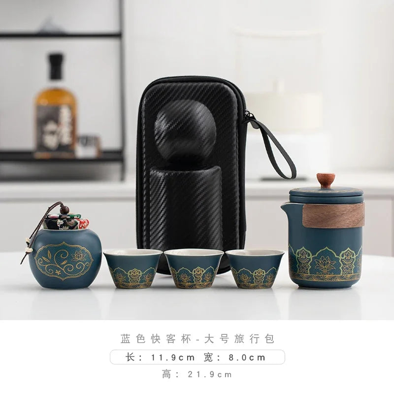 Travel Tea Set Portable Outdoor Camping Travel Tea Drinking Equipment Accompanying Tea Cup a Pot Of Three Cups