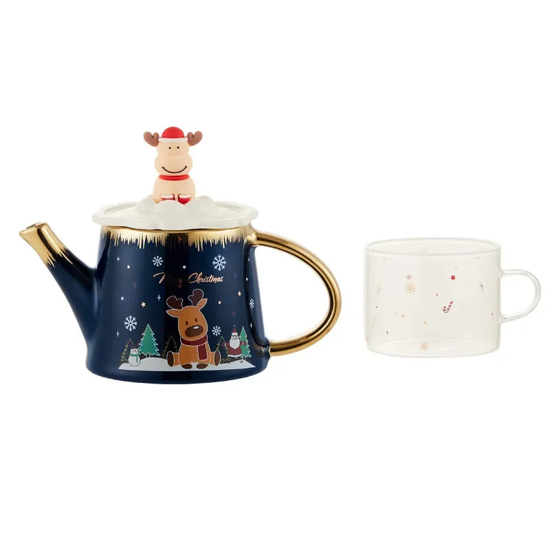 Christmas elk tea set European-style home kitchen set cute cartoon ceramic teapot gift cute flower tea set