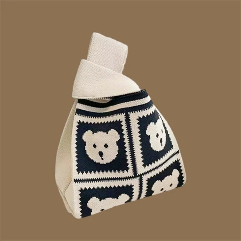 Women Handmade Knitted Small Handbag Casual Wrist Bag Versatile Shopper Mini Tote Bag Student Reusable Shoulder Bag Daily Use