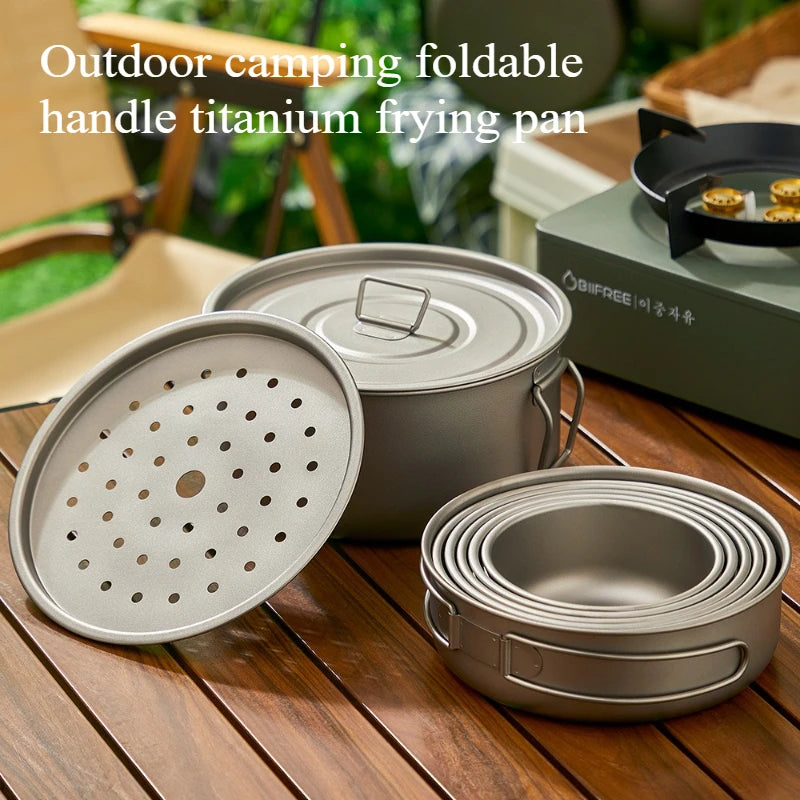 700ML/1200ML Titanium Frypan Outdoor Camping Hiking Picnic Cooking Frying Pan Backpacking Frying Pan Outdoor Cooking Pan Frypan