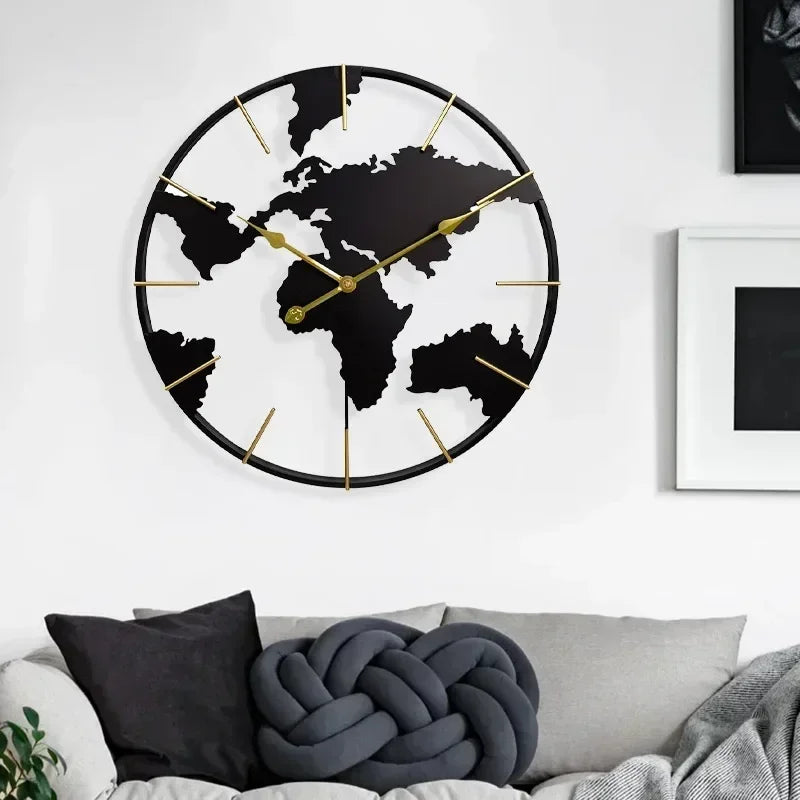 World Map Wall Clock, Minimalist modern design and global perspective, for Corporate Office Meeting Room Hotel Restaurant School