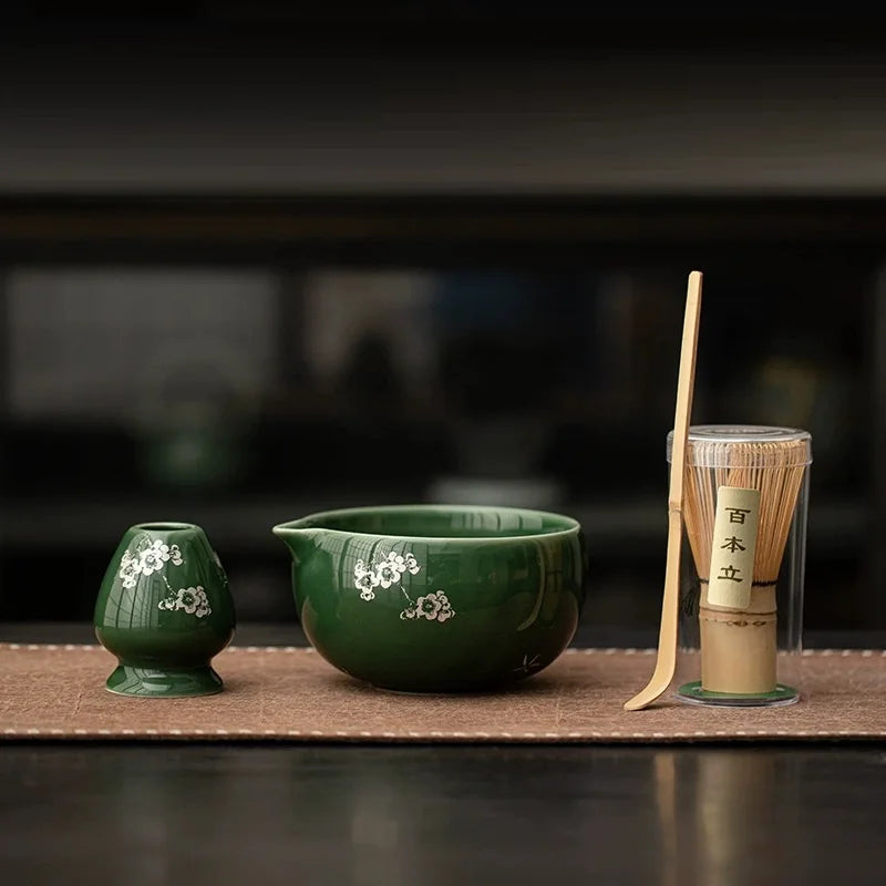 Traditional Japanese Matcha Bowl and Whisk Holder Tea Bowl with Pouring Spout for Office Table Tea Ceremony Party Gift
