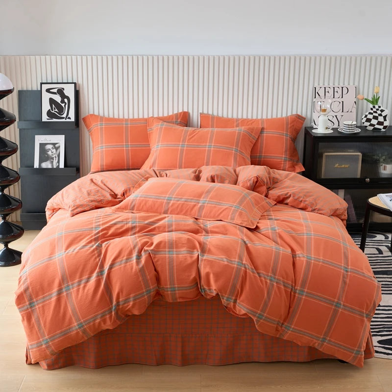 Pure Cotton Japanese Style Duvet Cover With Plaid Print King Four Seasons Universal Bedding Cover Comfortable and Skin-friendly