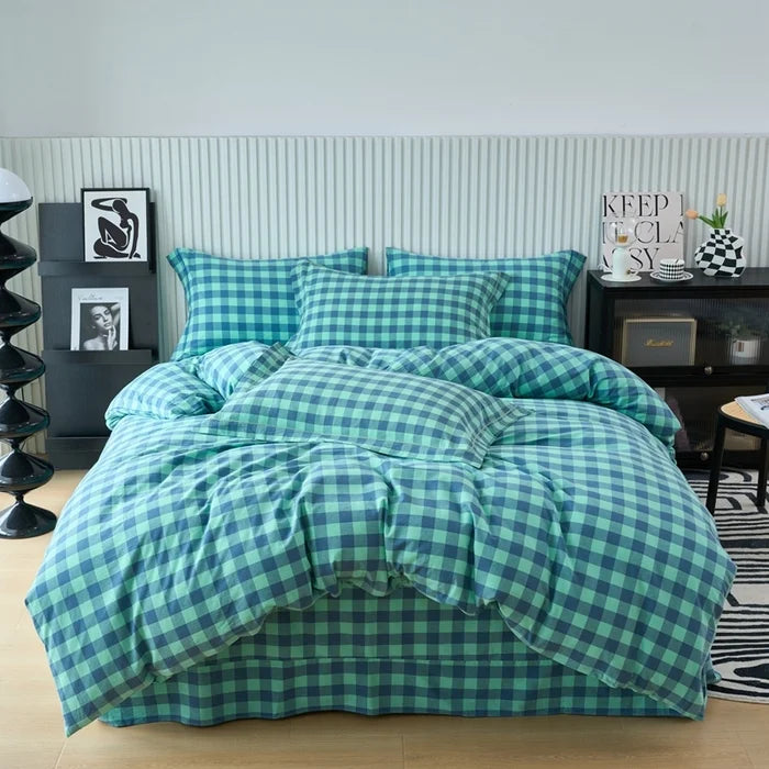 Pure Cotton Japanese Style Duvet Cover With Plaid Print King Four Seasons Universal Bedding Cover Comfortable and Skin-friendly