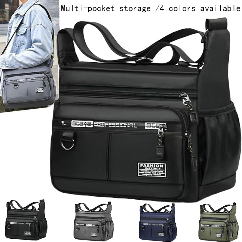 Men's Waterproof Crossbody Bag - Large Nylon/Oxford Shoulder Bag for Travel & Work (Casual Anti-Theft Sling Pack)