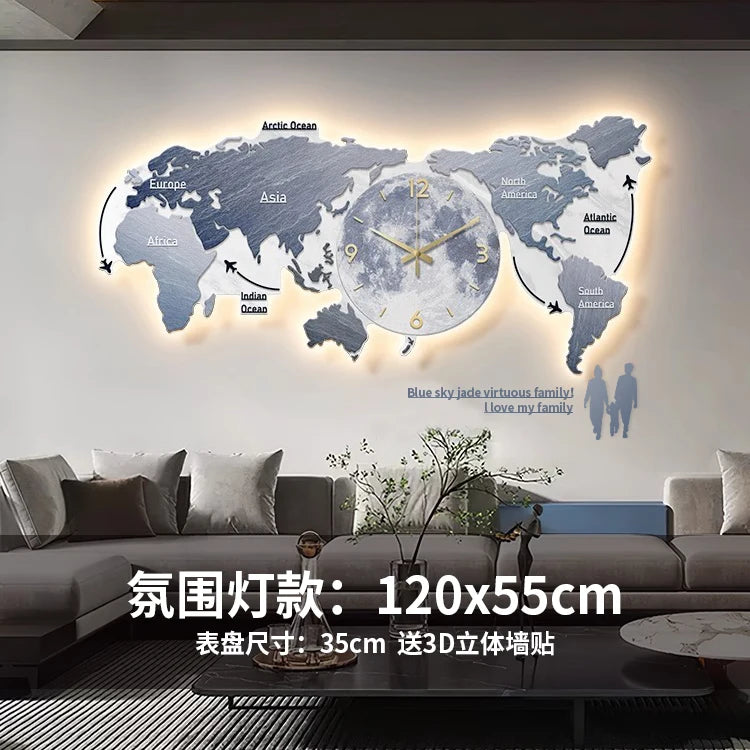 World map creative wall clock living room light luxury high sense 2024 new Internet celebrity simple modern acrylic clock