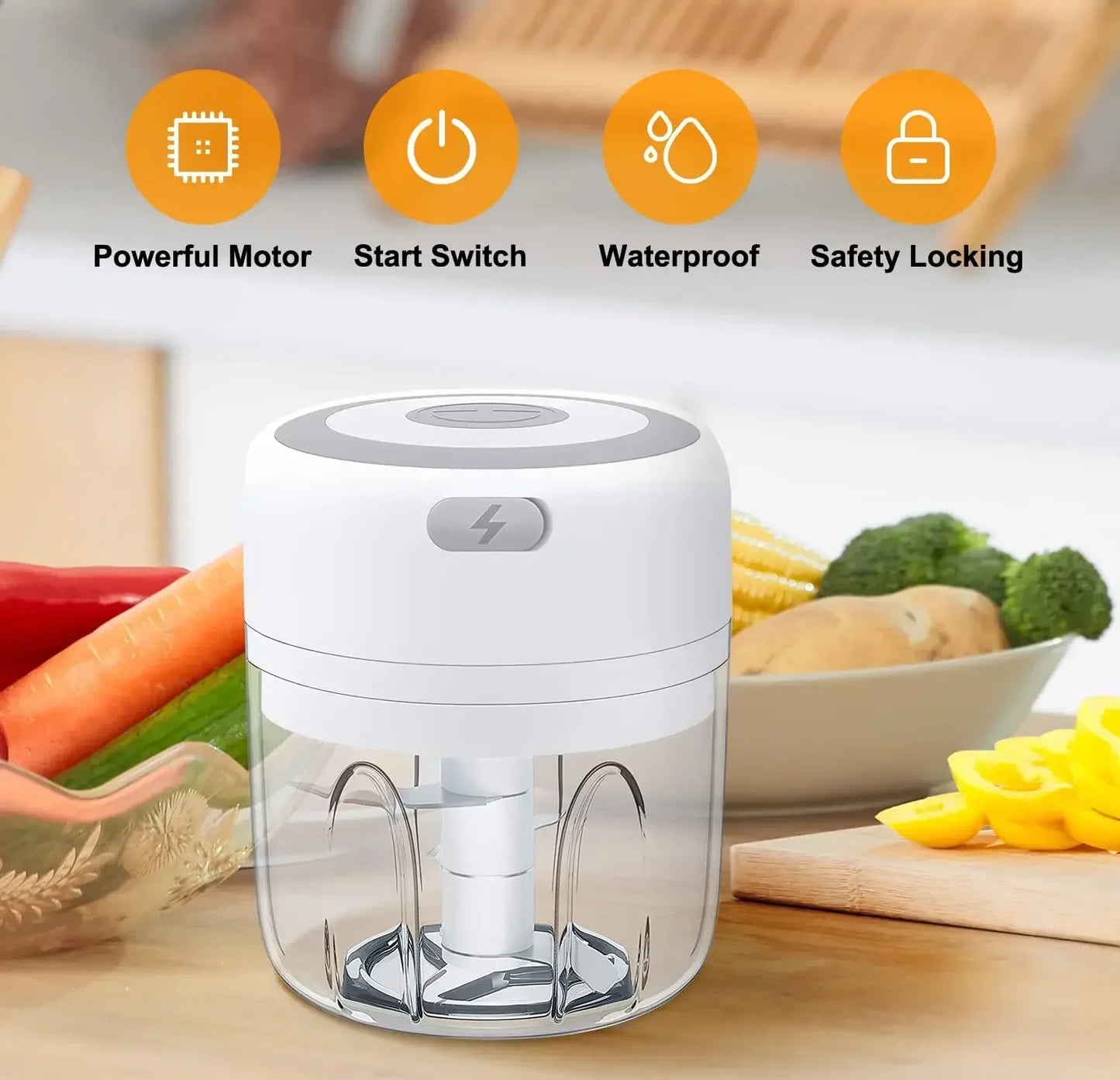 300ML Elektrische Knoflook Chopper USB Opladen Voedsel Groente Vlees Crusher Rvs Mini Chili Knoflookstamper Keuken Gadgets