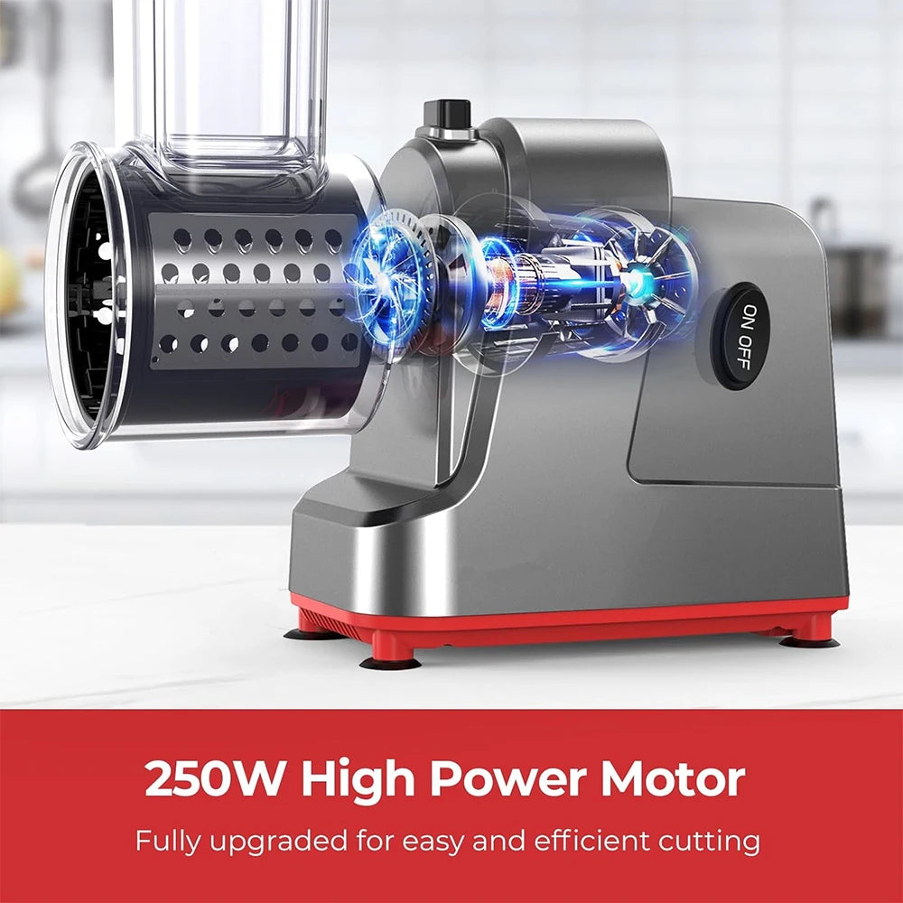 LMETJMA 250W 5 in 1 Elektrische Groentesnijder Shredder Automatische Salade Shooter Machine Kaasrasp Wortel Koolsnijder JT253