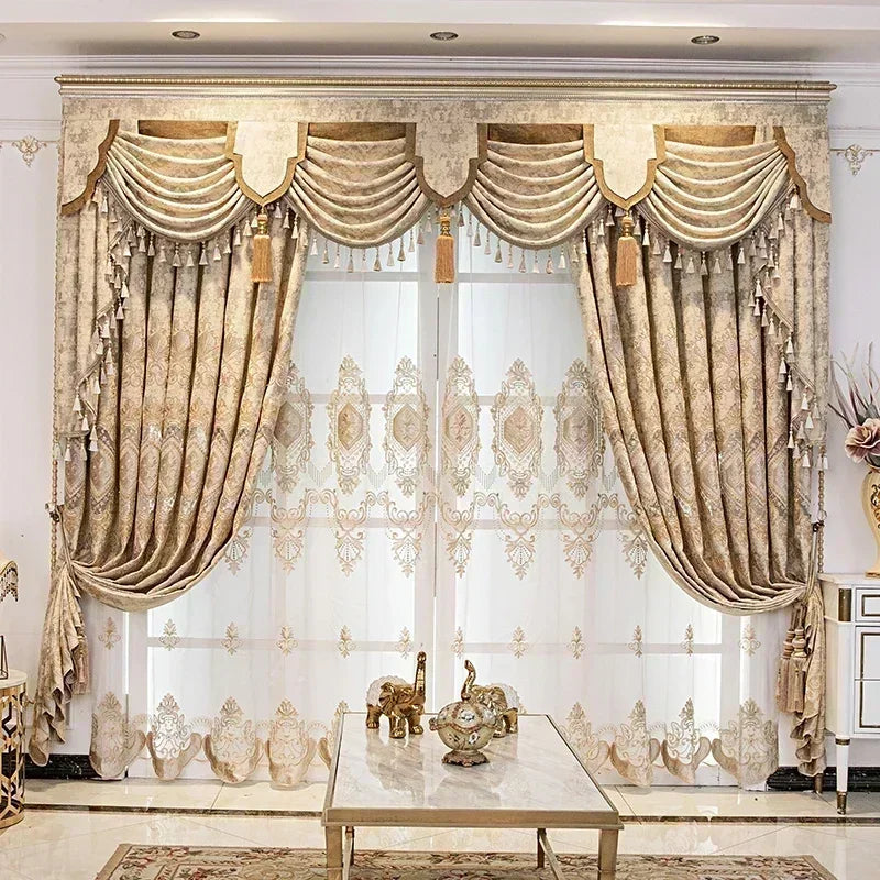European Chenille Embroidery Luxury Curtains for Living Room Bedroom Villa Window Blackout Elegant Set Custom Valance DecorTulle